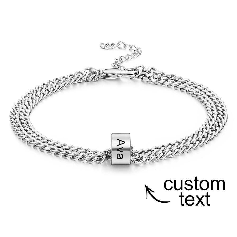 Personalisiertes Herren-armband Mit 5 Namen Und Perlen Für Papa, Individuelles Schwarzes Doppelkette-armband Mit Zwei Schichten - soufeede