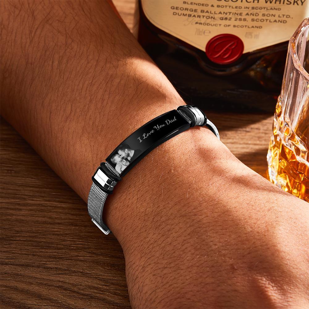Kundenspezifisches Foto-armband Graviertes Edelstahl-mann-armband-geschenk Für Den Weihnachtstag