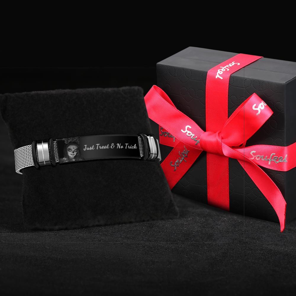 Kundenspezifisches Foto-armband Graviertes Edelstahl-mann-armband-geschenk Für Halloween-geschenke - soufeelde