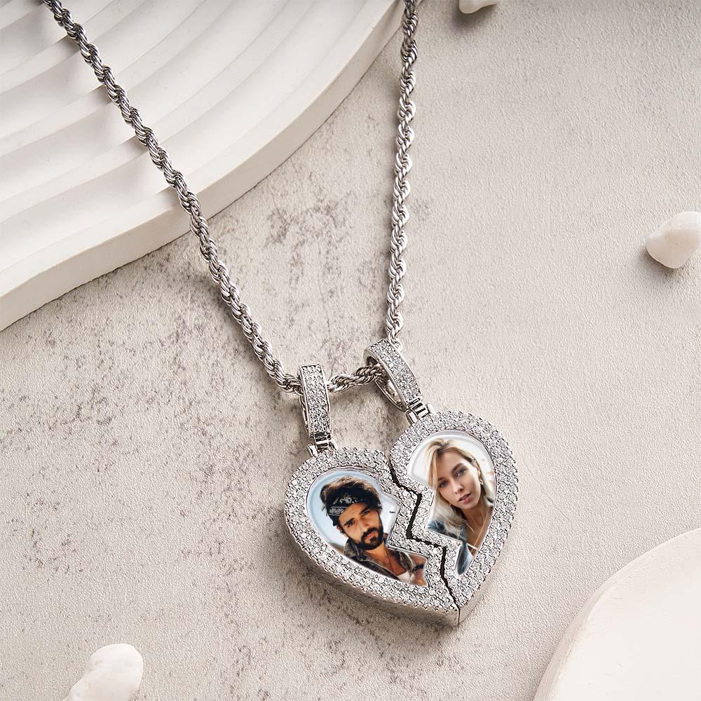 „broken Heart“-halskette Mit Magnetischem Rahmen Und Zwei Fotoanhängern - soufeelde