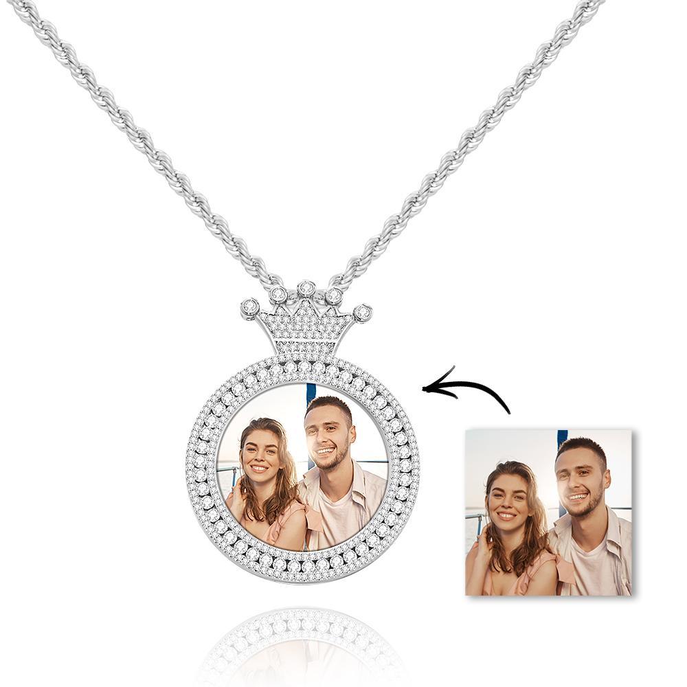 Kundenspezifische Foto-halskette Glänzendes Kronen-foto-halsketten-geschenk Für Frauen - soufeelde