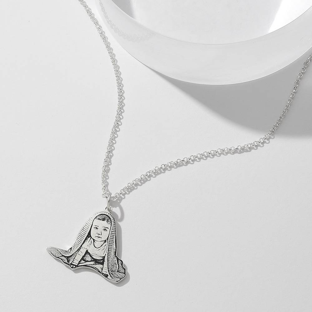 Damen Foto Gravierte Halskette Silber