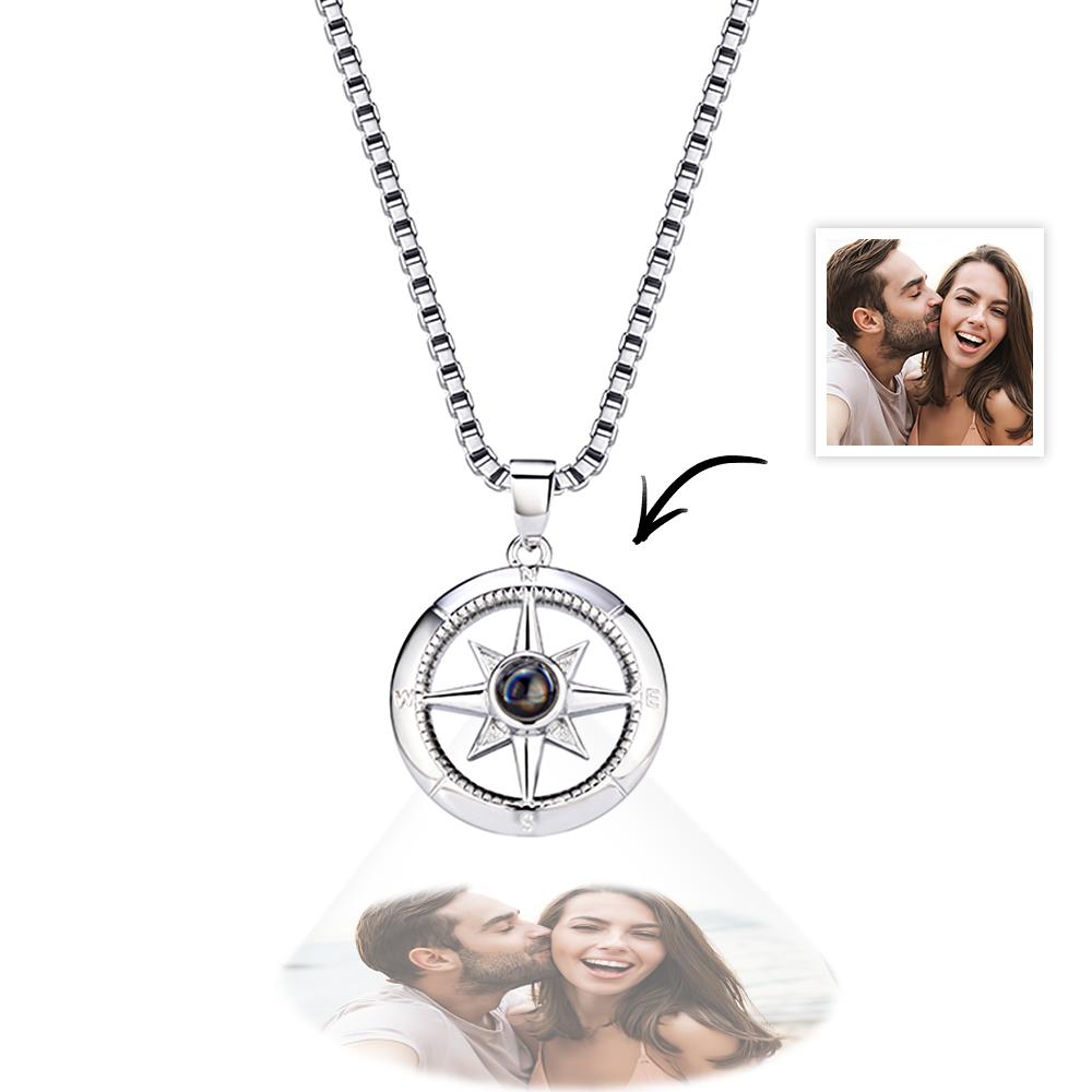 Personalisierte Halskette Mit Kompass-projektion, Damen-mode-projektionsschmuck, Individueller Erinnerungsfoto-anhänger, Geschenk Für Die Beste Freundin - soufeede