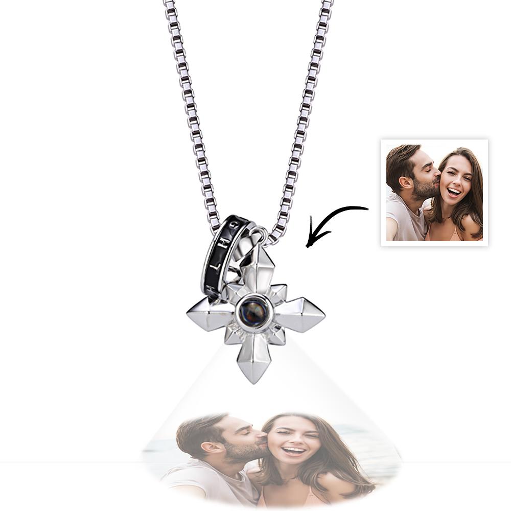 Personalisierte Blatt-fotoprojektions-herren-halskette Für Freund, Ringhalter-halskette, Jubiläumsgeschenk - soufeede