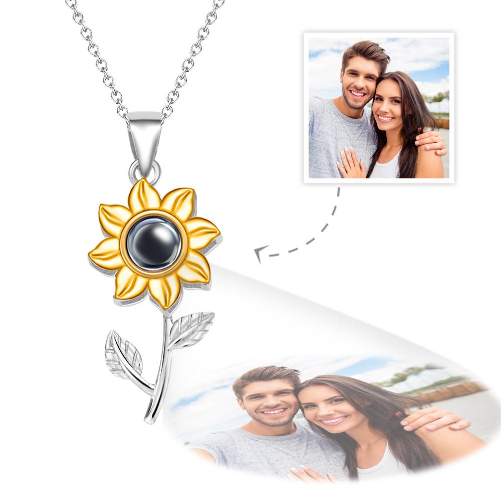 Silberne Stereoskopische Sonnenblume-projektions-halskette, Individueller Erinnerungsfoto-anhänger, Geschenk Für Die Beste Freundin - soufeede