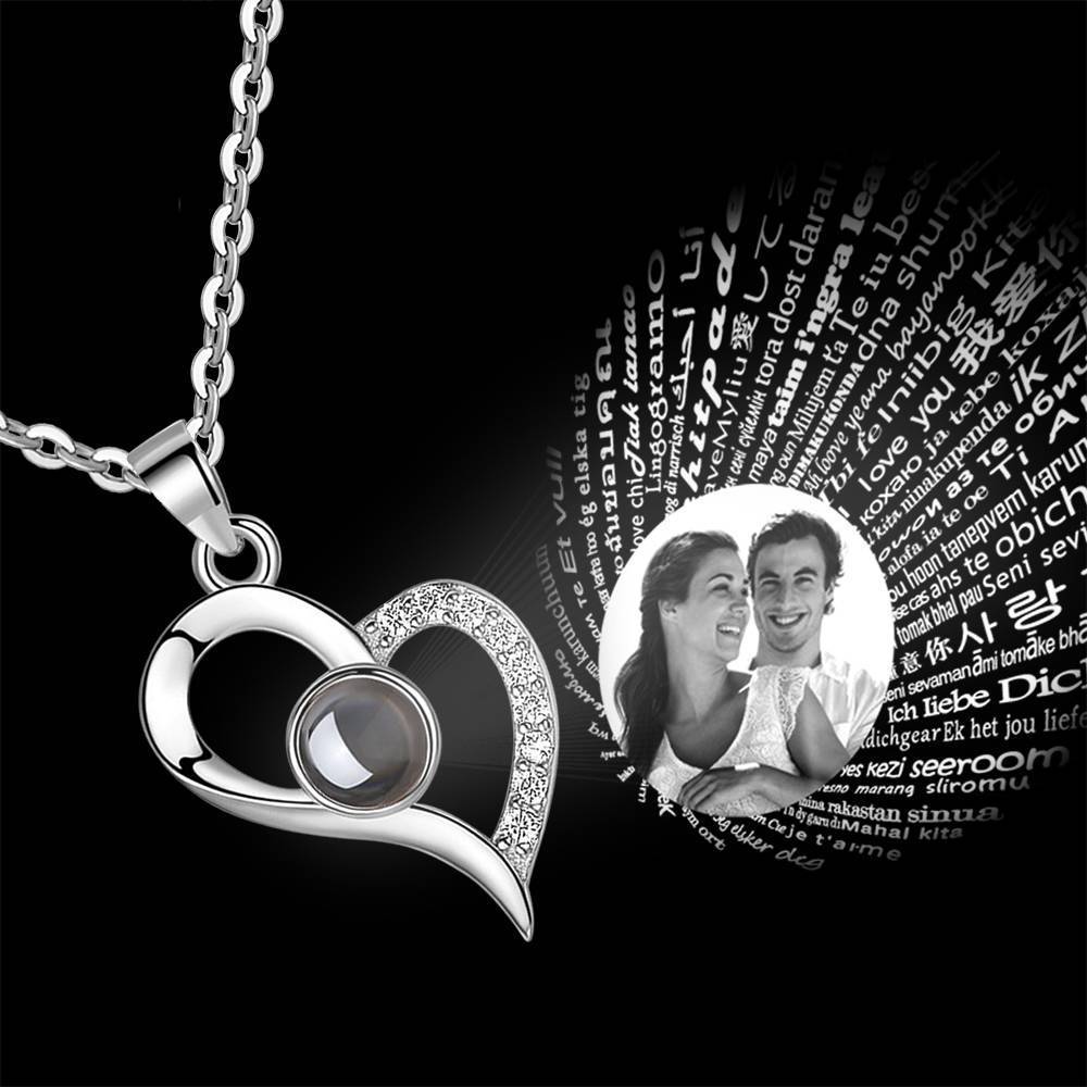 Ich liebe dich Halskette in 100 Sprachen Projektion Foto Halskette Liebe Dich Herz Silber