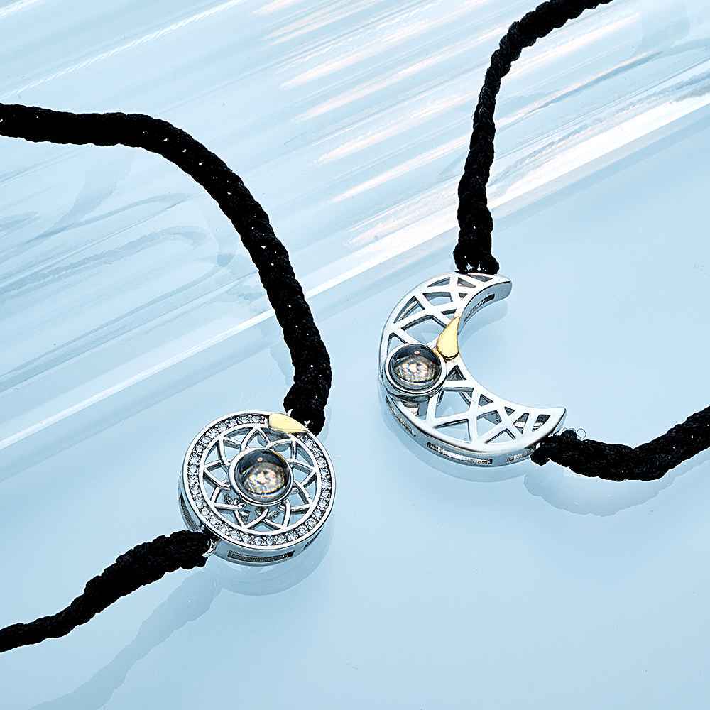 Personalisiertes Armband Mit Fotoprojektion, Sonne Und Mond, Geflochtenes Seilarmband Für Paare - soufeelde