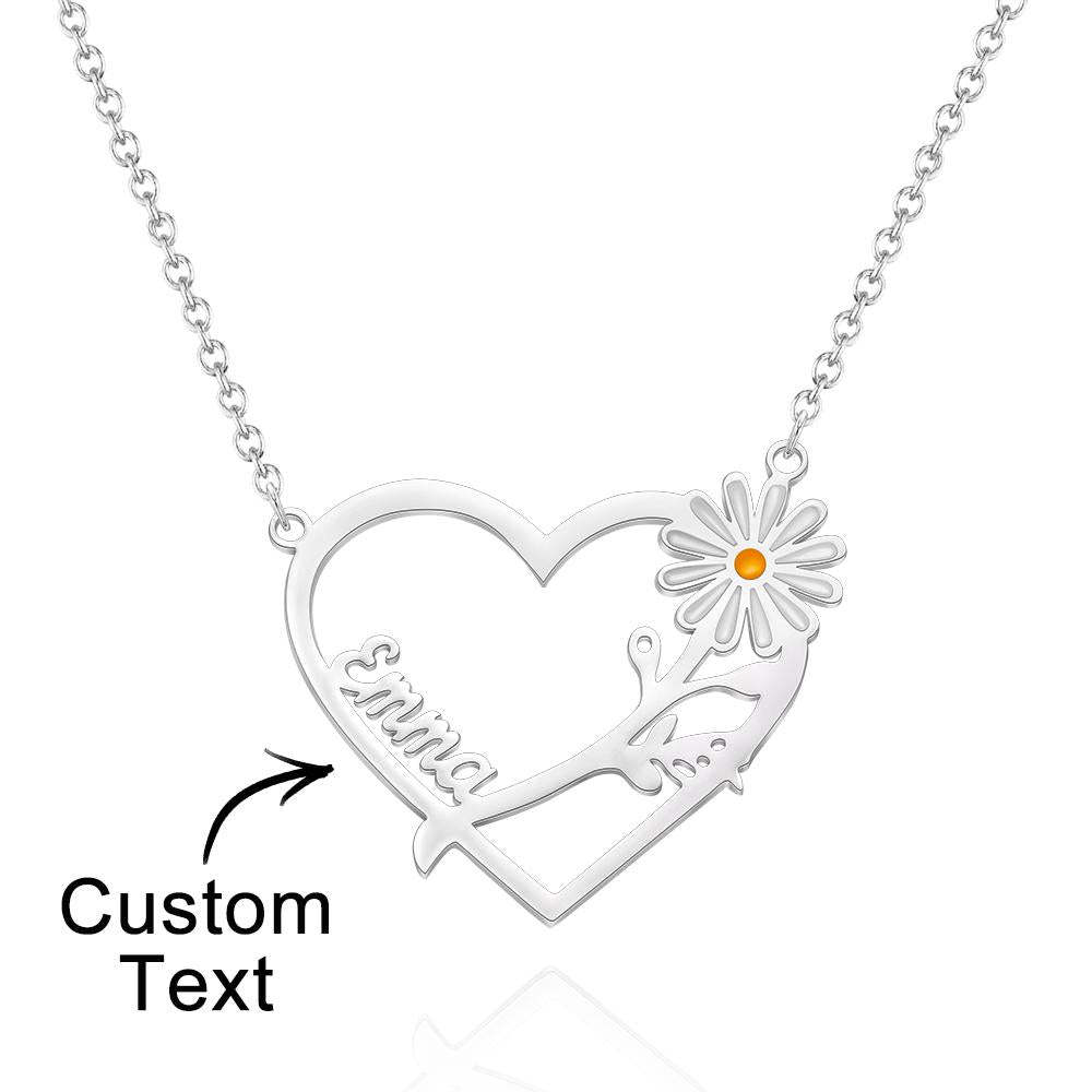 Benutzerdefinierte Gravierte Halskette Gänseblümchen Herzförmige Namenskette Geschenk Für Sie - soufeelde