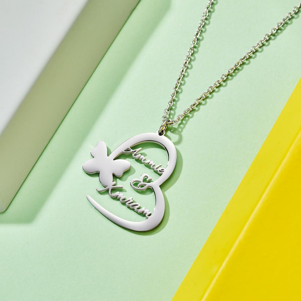 Benutzerdefinierte Gravierte Halskette Herzförmige Schmetterling Halskette Geschenk Für Sie - soufeelde