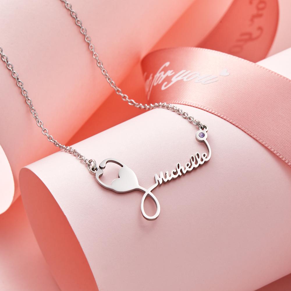 Benutzerdefinierte Gravierte Geburtsstein Halskette Stethoskop Geschenke - soufeelde