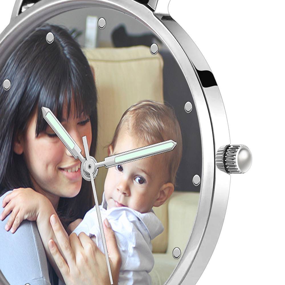 Gravierte Fotouhr mit Leuchtendem Zeiger Legierung Armband Foto Uhr 40mm - Unisex