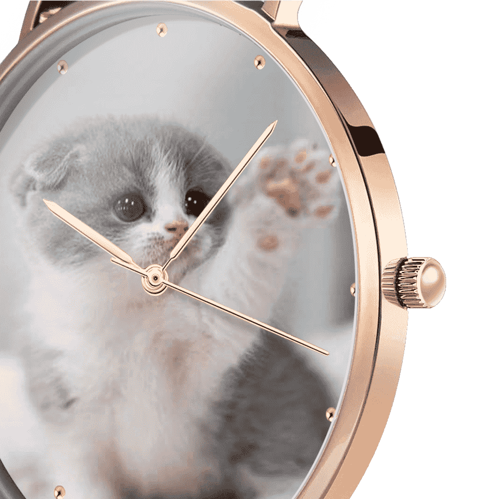Gravierbares Damen Rosa Gold Foto Uhr Braun Lederarmband 36mm