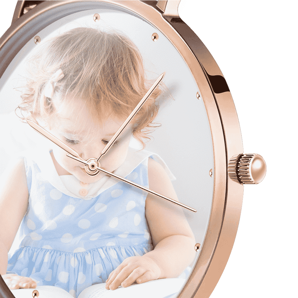Gravierbares Damen Rosa Gold Foto Uhr Rot Lederarmband 36mm