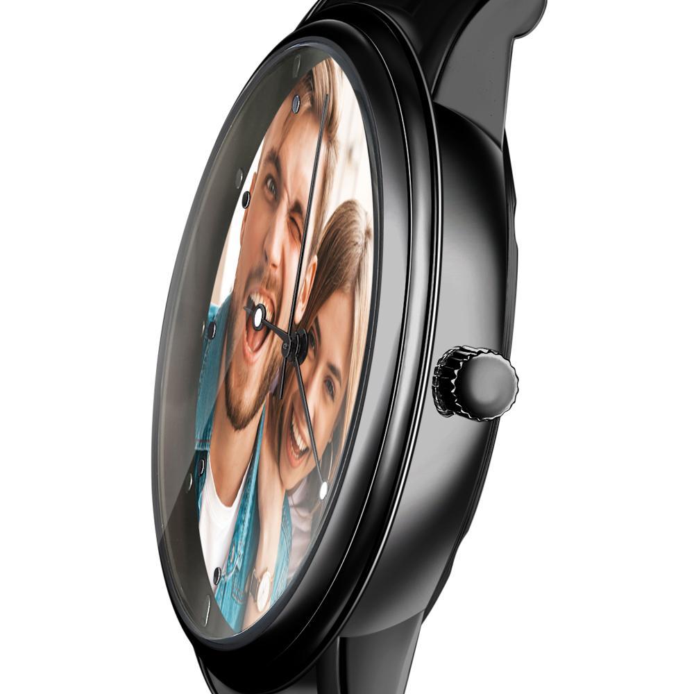 Gravierte Herren Schwarze Fotouhr mit Armband aus Legierung 38mm an meinen Ehemann Ich liebe dich Geschenke für ihn