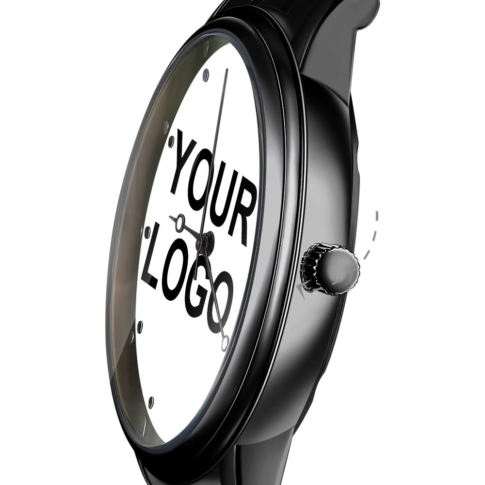 Werbegeschenke - Gravierte Herrenuhr Mit Fotogravur 38mm Schwarzes Aluminiumarmband