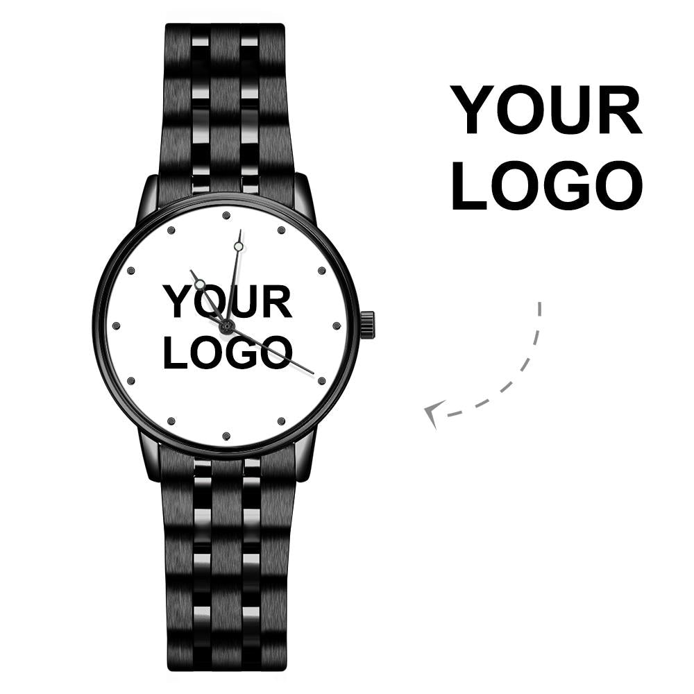 Werbegeschenke - Gravierte Herrenuhr Mit Fotogravur 38mm Schwarzes Aluminiumarmband