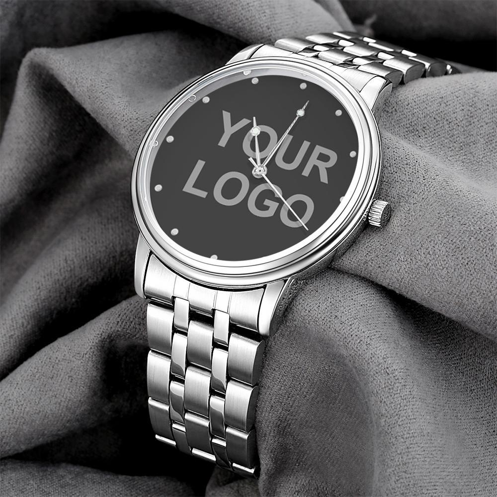 Werbegeschenke – Personalisierte Uhr Uhr Mit Fotogravur – Silberne Uhr Mit Quadratischem Gehäuse
