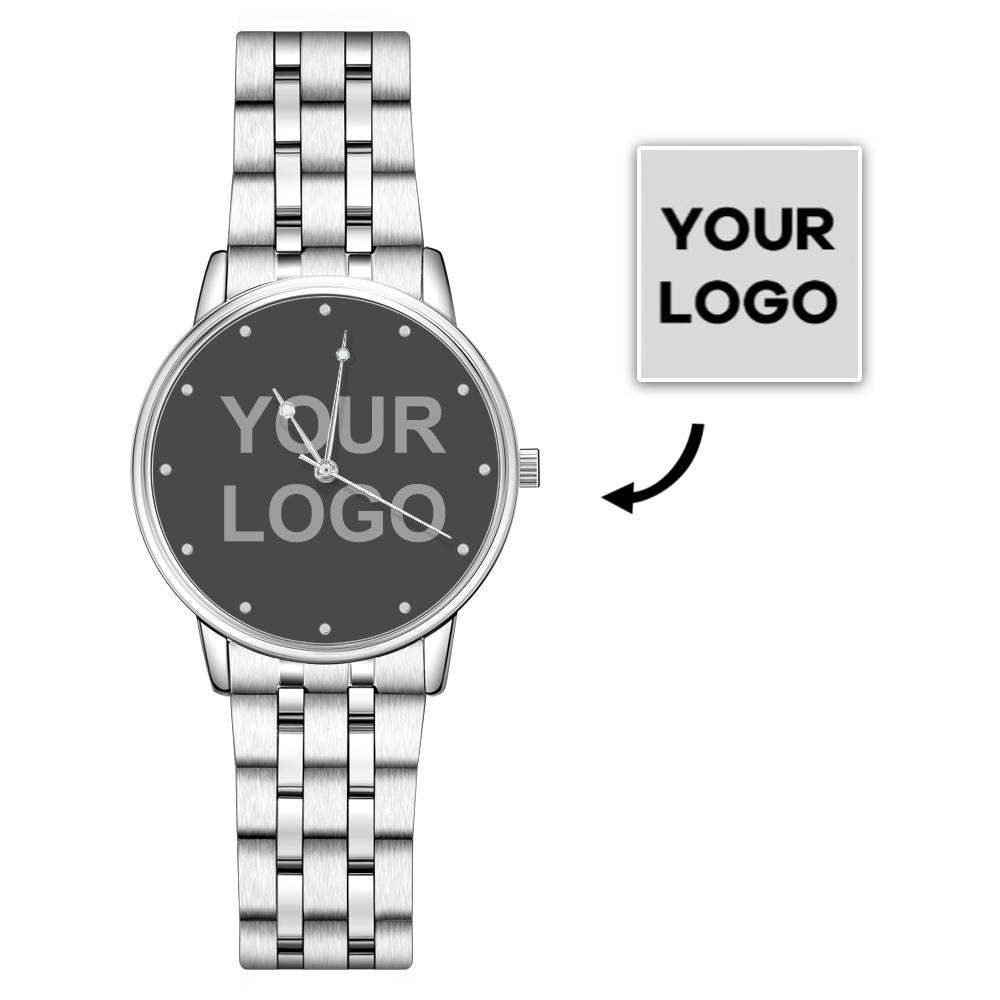 Werbegeschenke – Personalisierte Uhr Uhr Mit Fotogravur – Silberne Uhr Mit Quadratischem Gehäuse