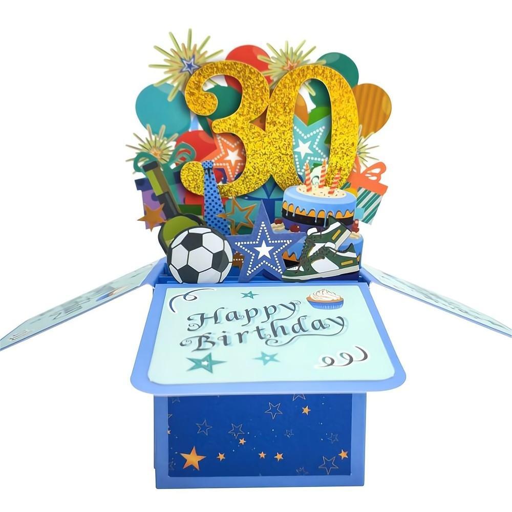 Blaue Geburtstags-pop-up-box-karte 30. Geburtstag 3d-pop-up-grußkarte - soufeelde