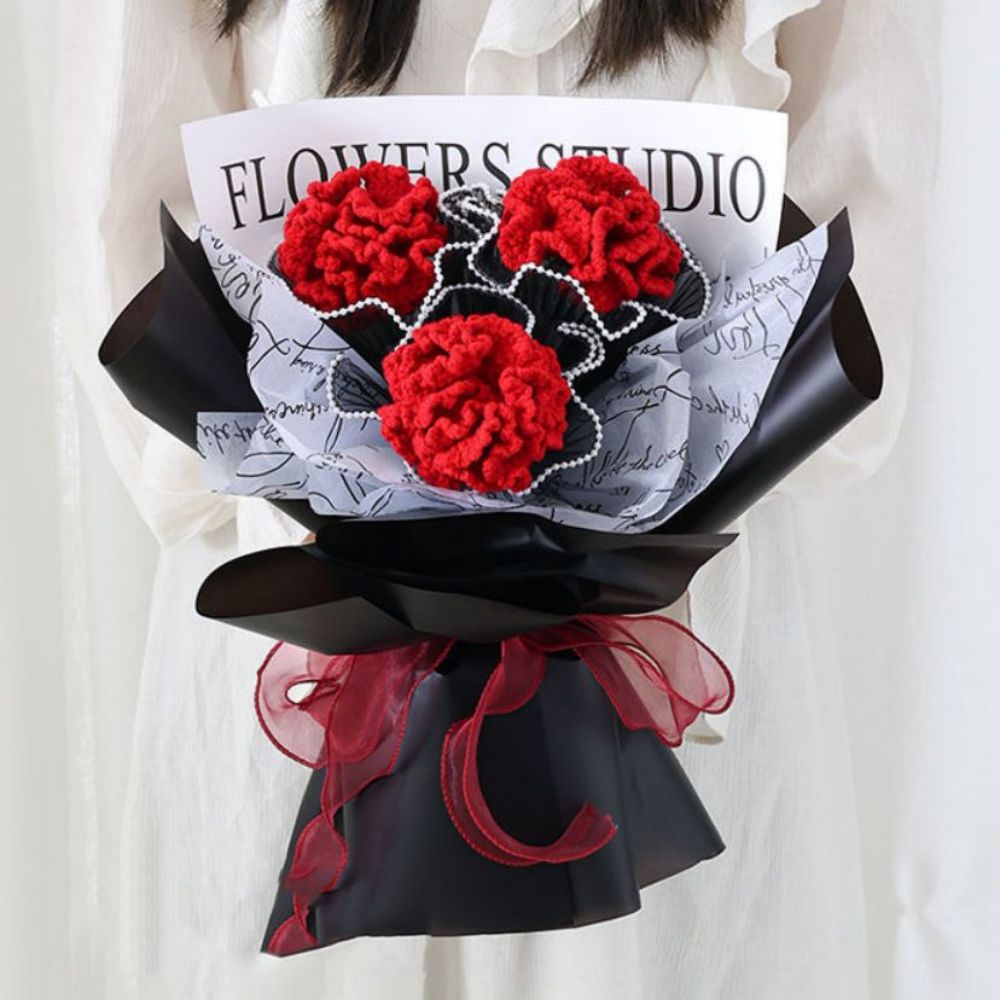 Crochet Flowers Bouquet Handmade Knitted Carnation Bouquet Gift for Her - soufeelde