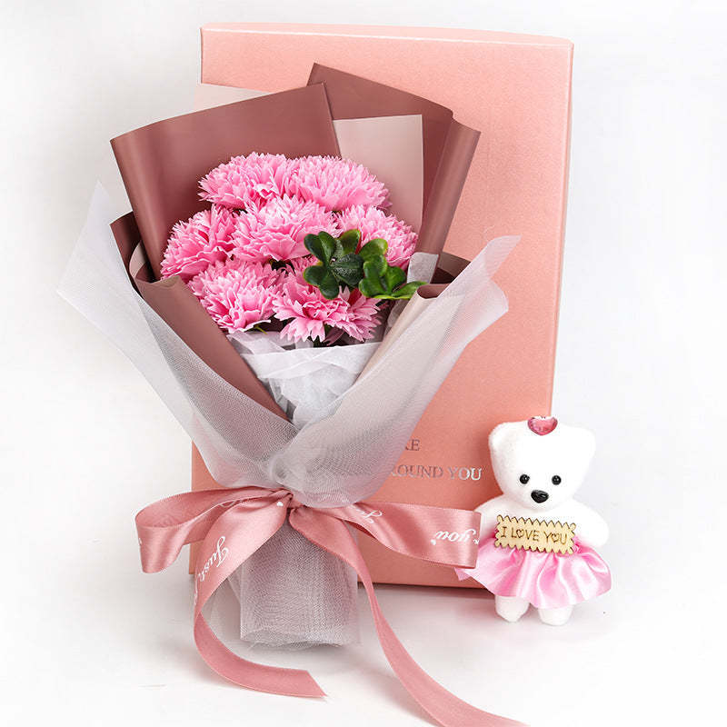 Seifenstrauß-box Blumenduft Romantische Geschenkbox Mit Mini-bär-spielzeug Für Frauen - soufeelde