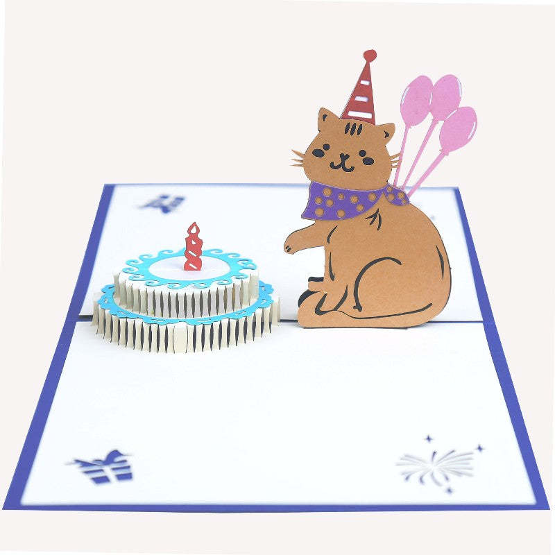 Katze-geburtstagskarte 3d-popup-grußkarte Kreative Kuchen-geschenkkarte - soufeelde