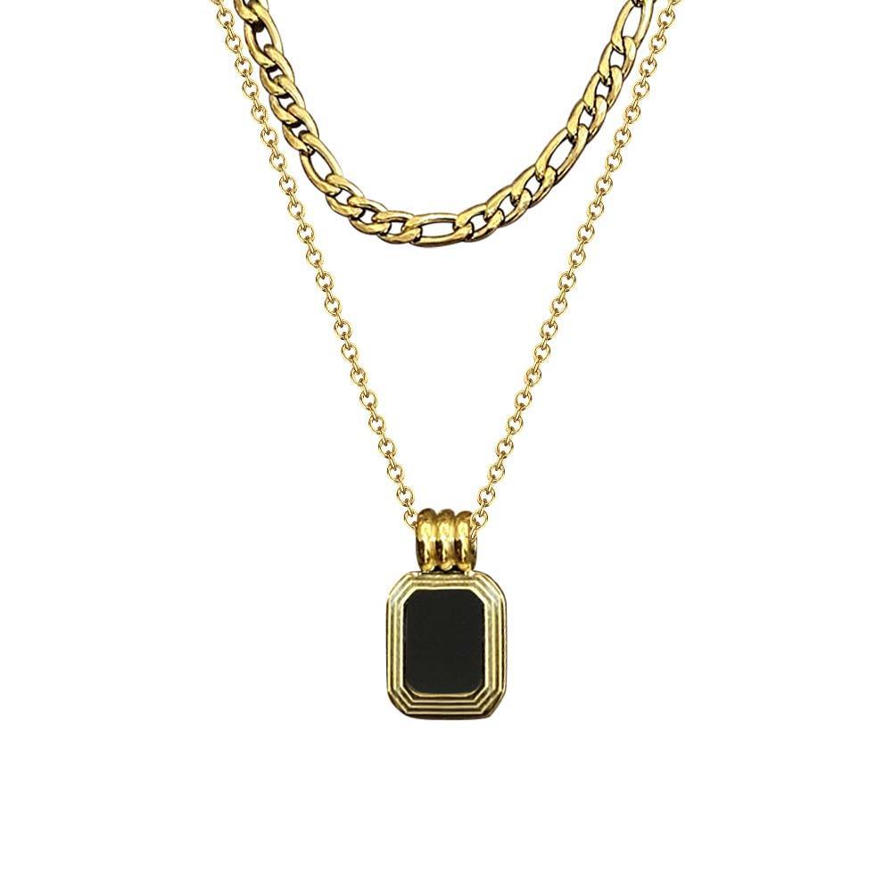 Vintage Gold Doppellagiges Halsketten-Set Schwarz/Weiß Halskette Perlmutt Halskette