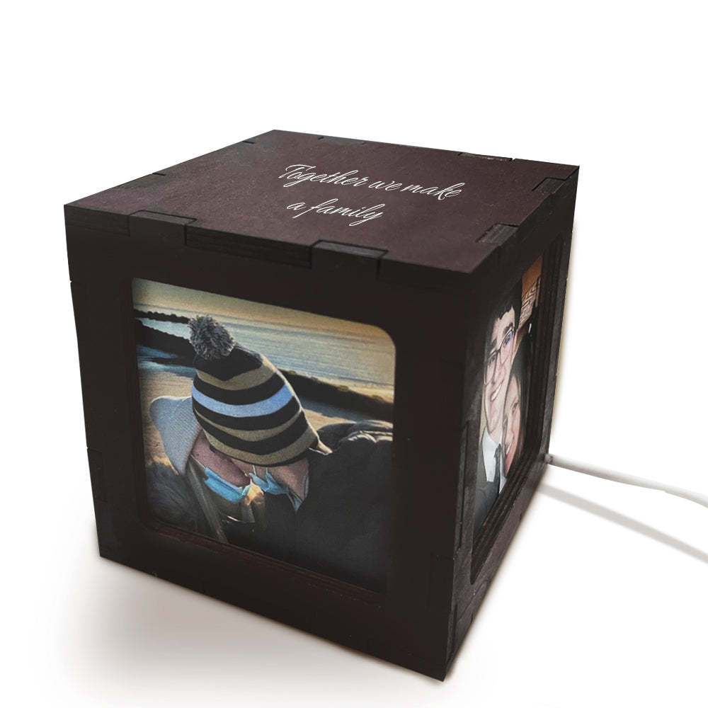Benutzerdefinierte Fotowürfel Box Licht Personalisierte Holz Fotorahmen Nachtlicht Geschenk - soufeelde