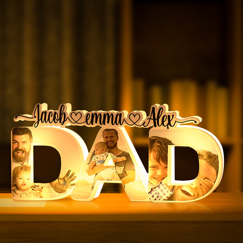 Benutzerdefinierte Papa Foto Name Licht Personalisierte Acryl Familienname Lampe Schreibtisch Dekoration Geschenk Für Vater - soufeelde