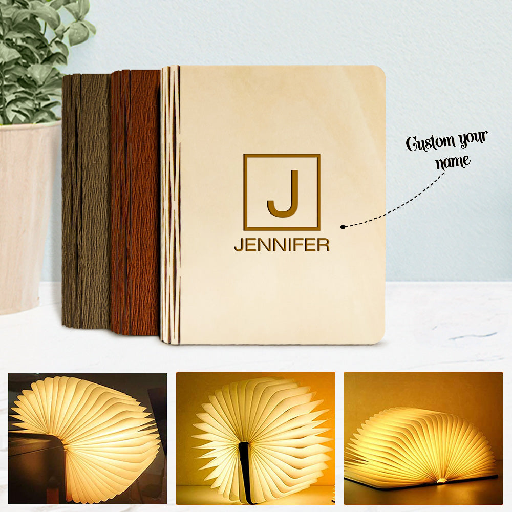 Benutzerdefinierte Name Holz Buch Licht Personalisierte 5 Farben Falten Magnetische Buch Lampe Schreibtisch Nachtlicht Geschenk - soufeelde