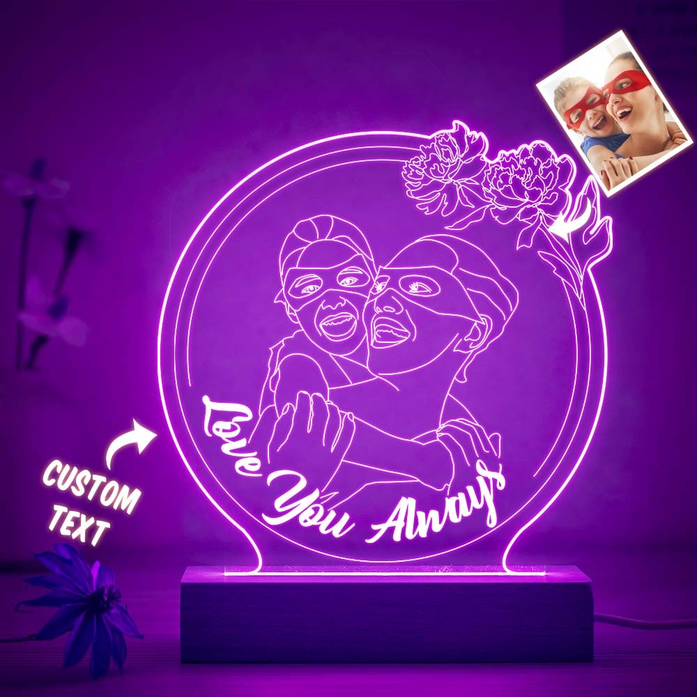 Personalized Flowers Photo Night Light Custom Engraved 3D Lamp 7 Colors Acrylic Night Light Mother's Day Gifts - soufeelde