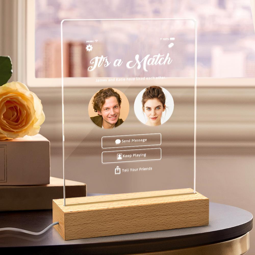 Es Ist Ein Match, Personalisiert, Perfekt Passend Mit Fotos, Nachtlicht, Liebe, Kunst, 3d-led-lampe, Geschenk Für Paare - soufeelde