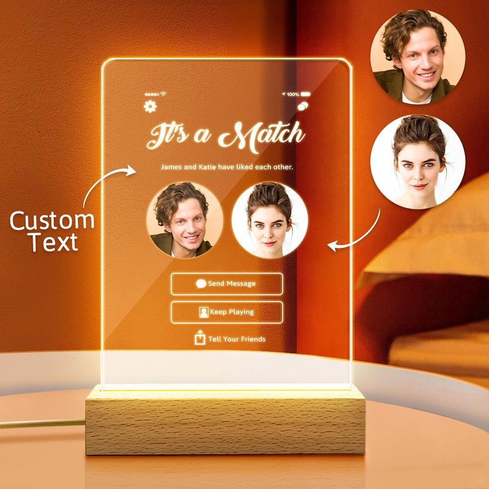 Es Ist Ein Match, Personalisiert, Perfekt Passend Mit Fotos, Nachtlicht, Liebe, Kunst, 3d-led-lampe, Geschenk Für Paare - soufeelde