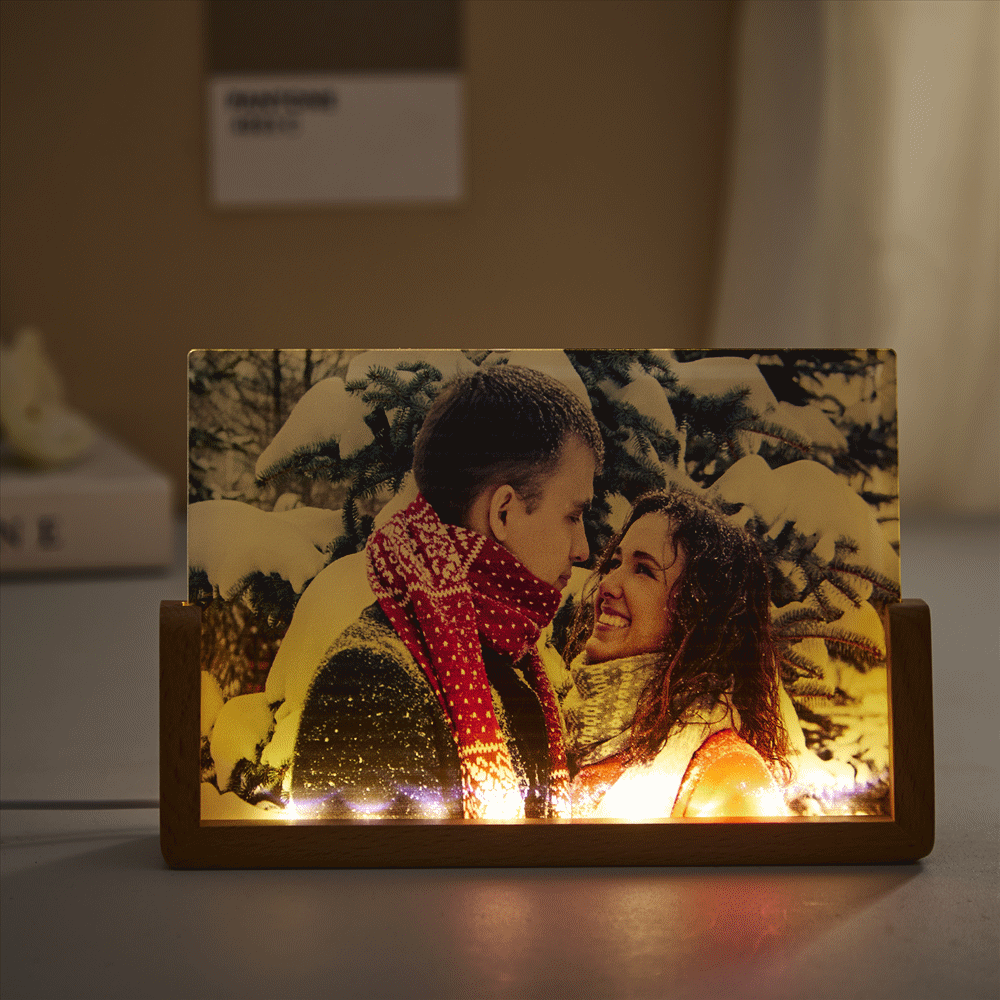 Benutzerdefinierte Foto Nachtlicht Personalisierte Acryl Holzlampe Jahrestagsgeschenk - soufeelde