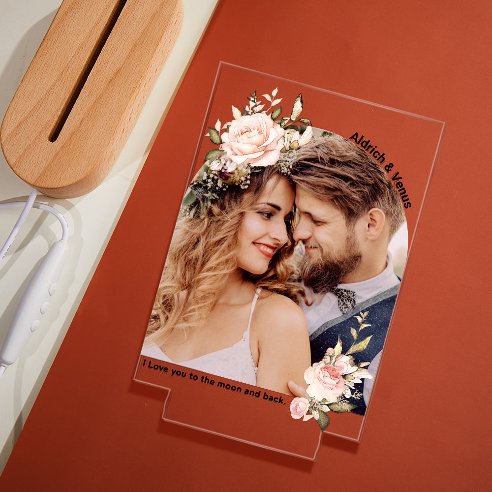 Personalisierter Fotodruck Mit Blumen Bunte Lampe Personalisiertes Acryl Nachtlicht Verlobungsgeschenk - soufeelde