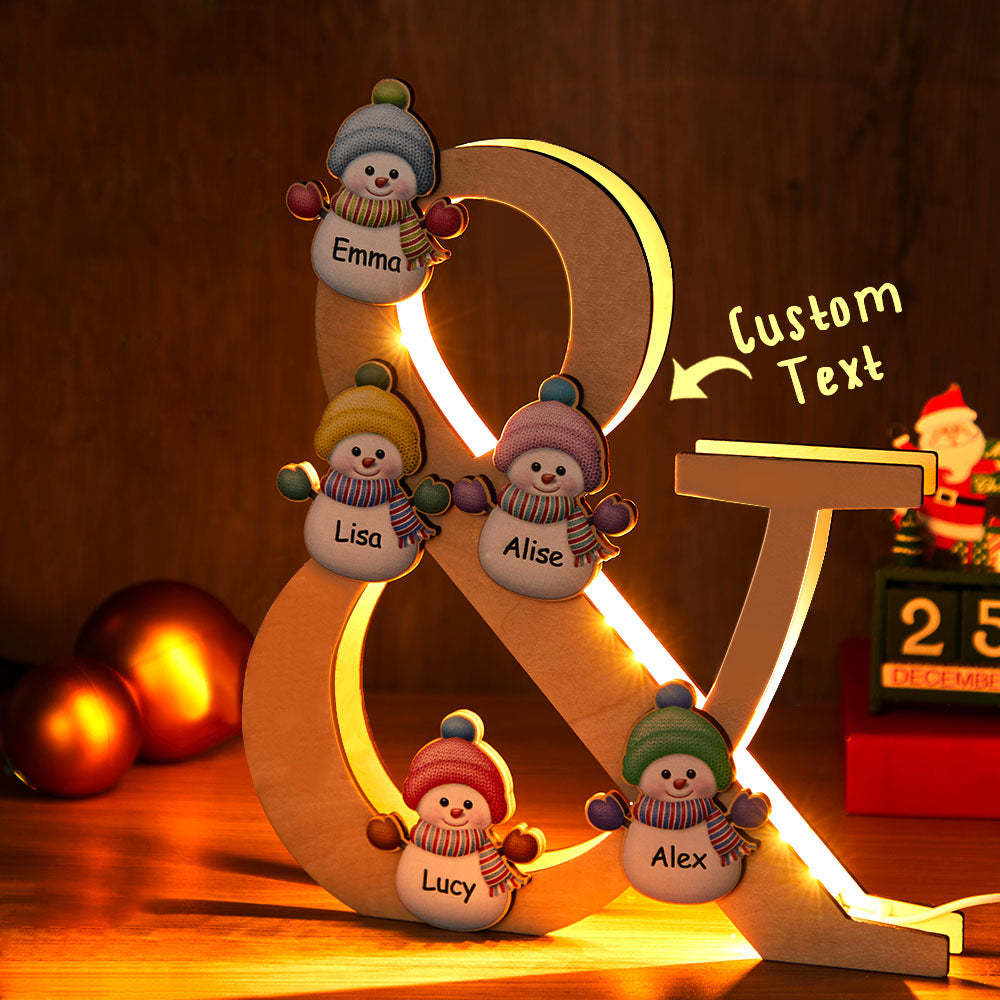 Personalisierte Schneemann Familienname Lampe Custom Holz Nachtlicht Weihnachtstag Geschenk - soufeelde