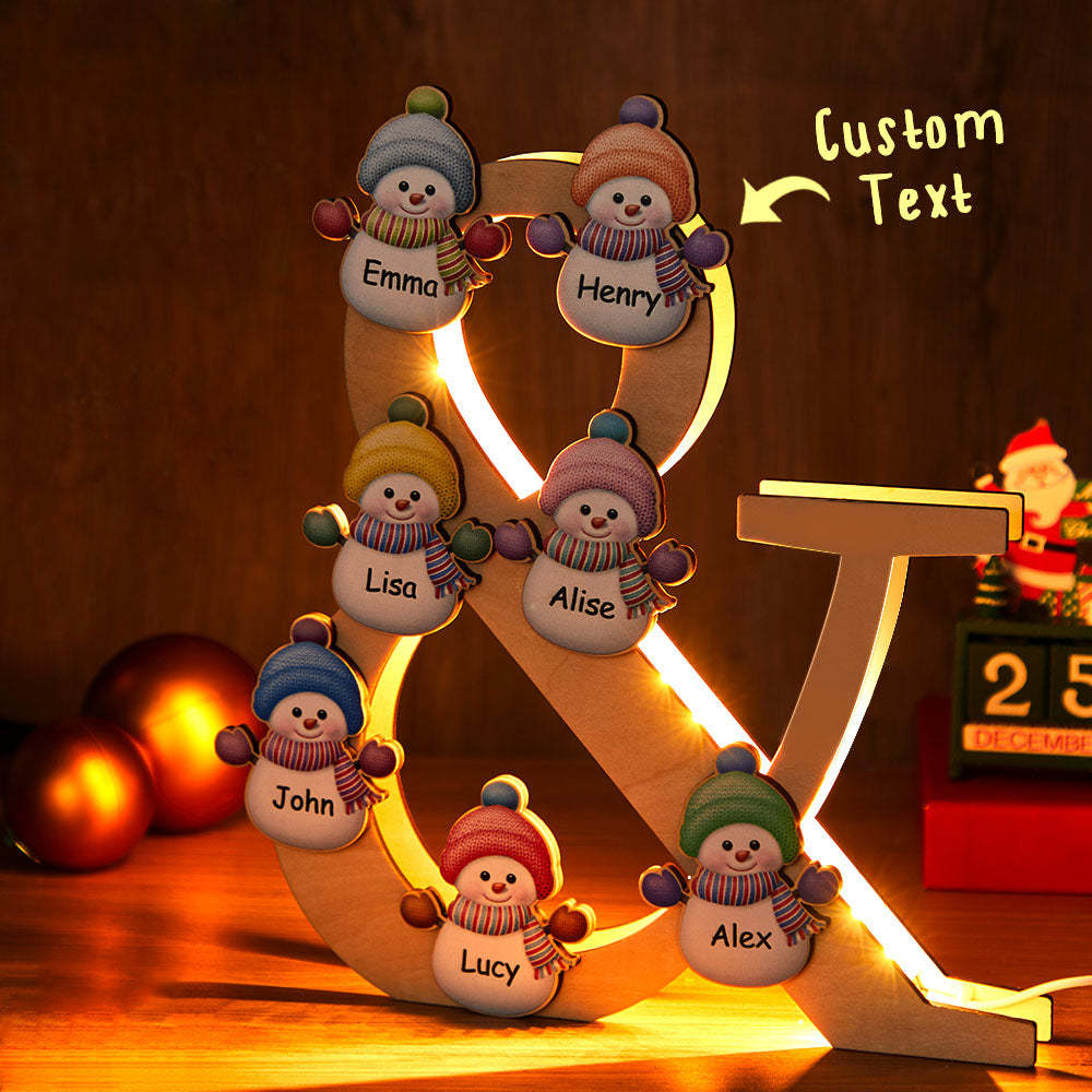 Personalisierte Schneemann Familienname Lampe Custom Holz Nachtlicht Weihnachtstag Geschenk - soufeelde