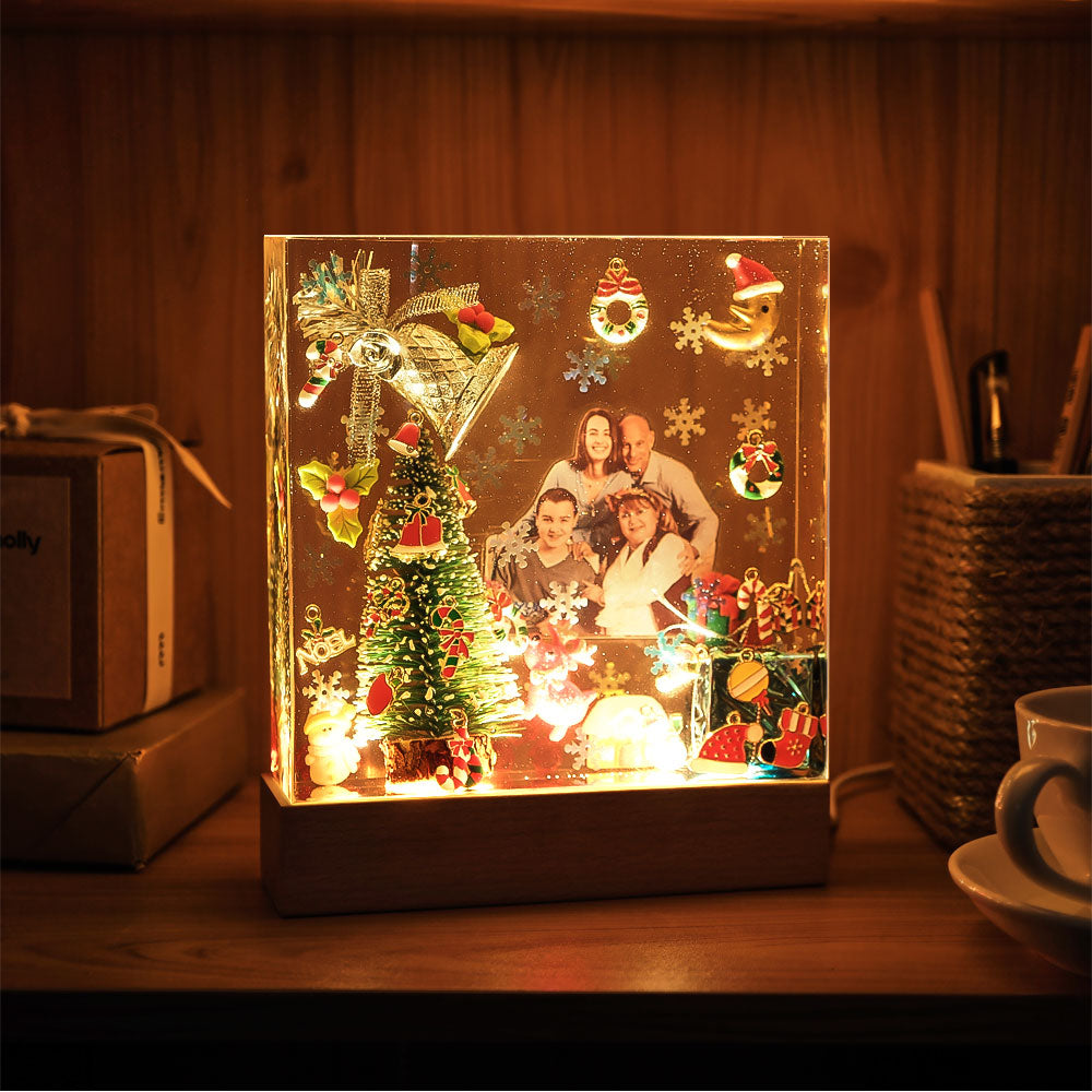 Kundenspezifisches Foto-nachtlicht-quadrat-weihnachtshaus-epoxy-geschenke - soufeelde
