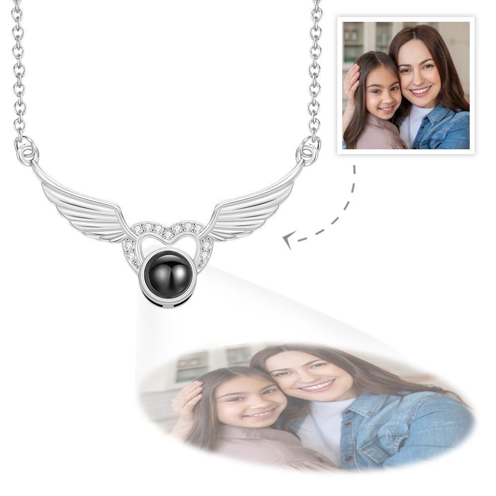 Kundenspezifische Fotoprojektions-halskette Herzförmige Flügel-anhänger-halsketten-kreatives Geschenk - soufeelde