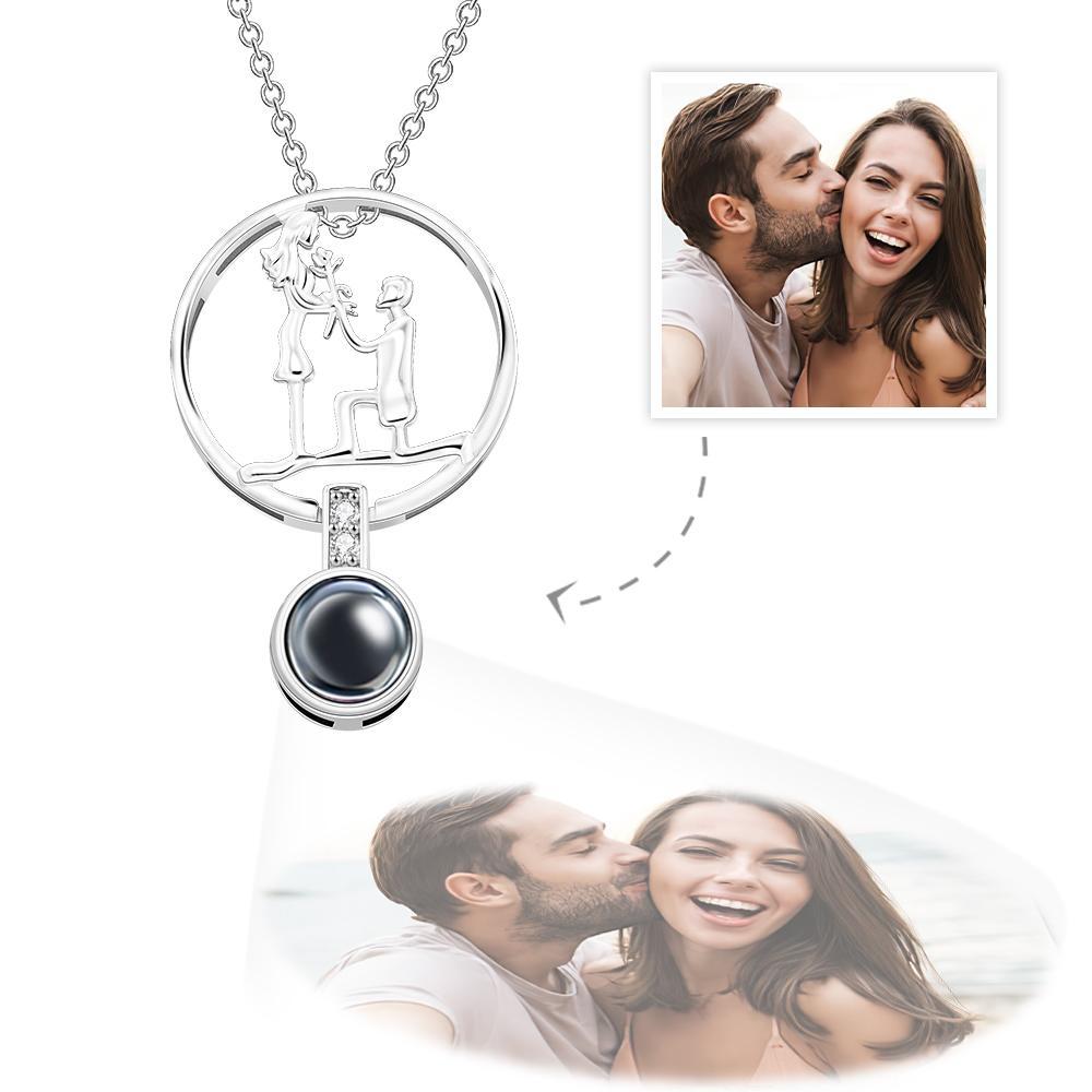 Personalisierte Fotoprojektionskette S925 Silber Anhänger Romantisches Geschenk Für Heiratsantrag - soufeelde