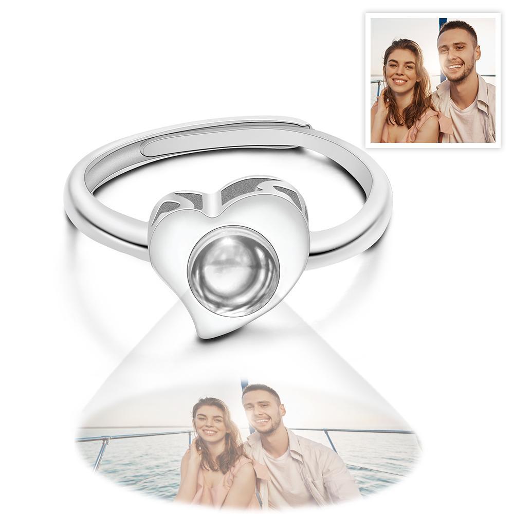 S925 Sterling Silber Herzförmiger Fotoprojektions-offener Ring Personalisierte Damenschmuck Valentinstagsgeschenke - soufeelde