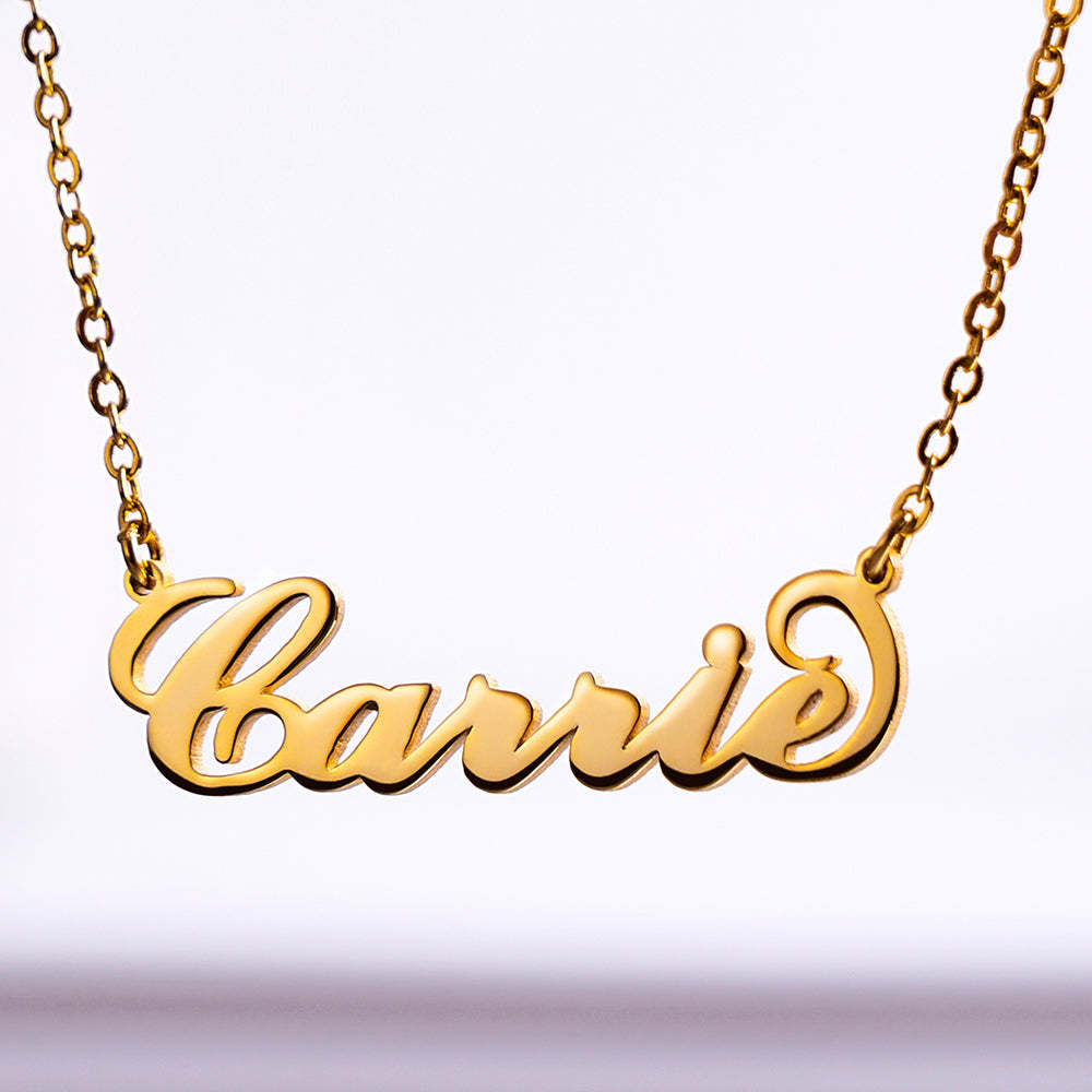 Soufeel Collar con nombre personalizado - Collar estilo Carrie con nombre - Collar con placa de oro de 14 K