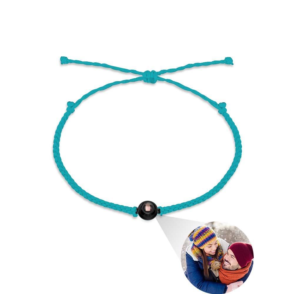 Pulsera De Proyección De Foto Personalizada Pulsera De Cuerda Azul Trenzada El Mejor Regalo Para Los Amantes - soufeeles