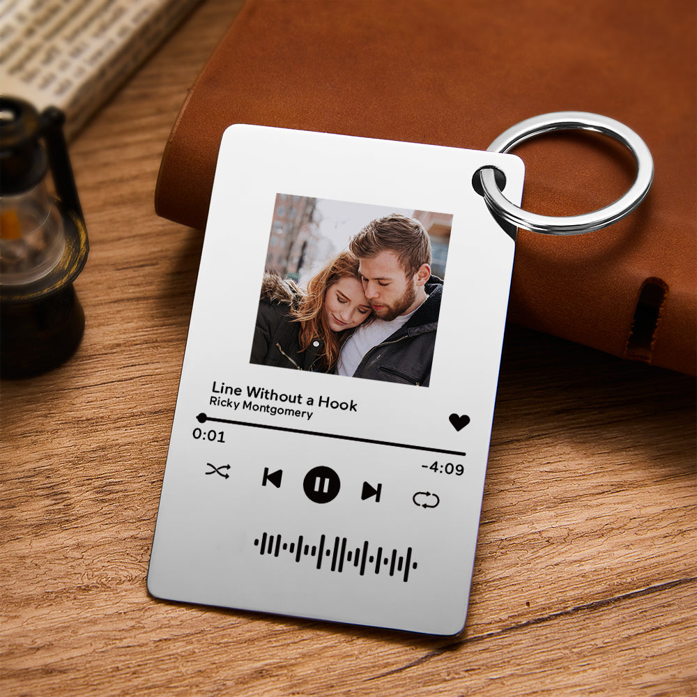 Llavero Con Placa De Código De Spotify Escaneable Personalizado, Música Y Foto, Llavero De Canción, Llavero Grabado, Regalos De Aniversario Para Amantes - soufeeles