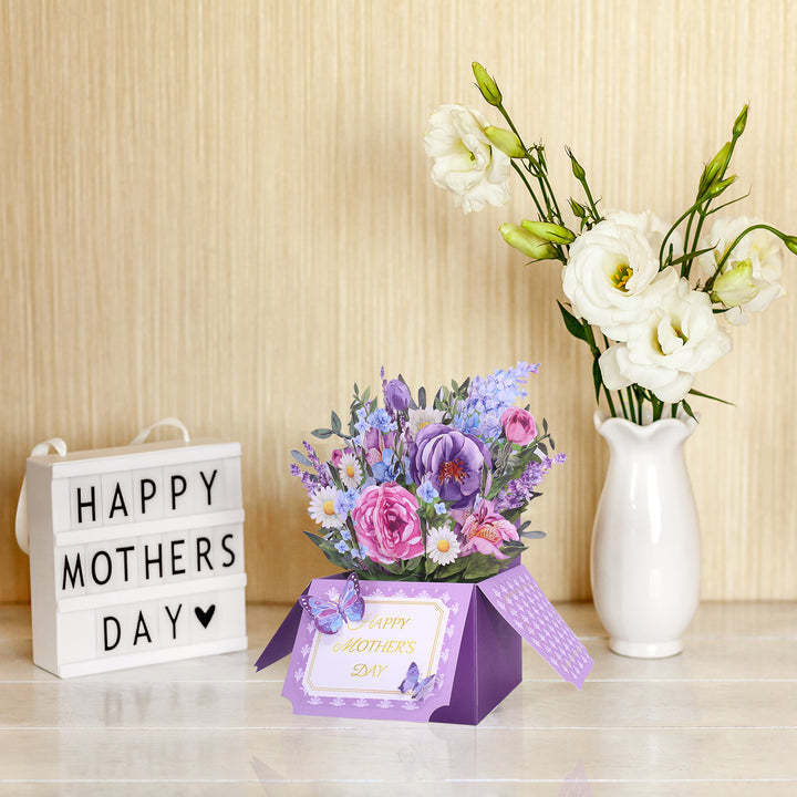 Tarjeta Pop Up Feliz Día De La Madre Tarjeta De Flores Moradas Para El Día De La Madre - soufeeles