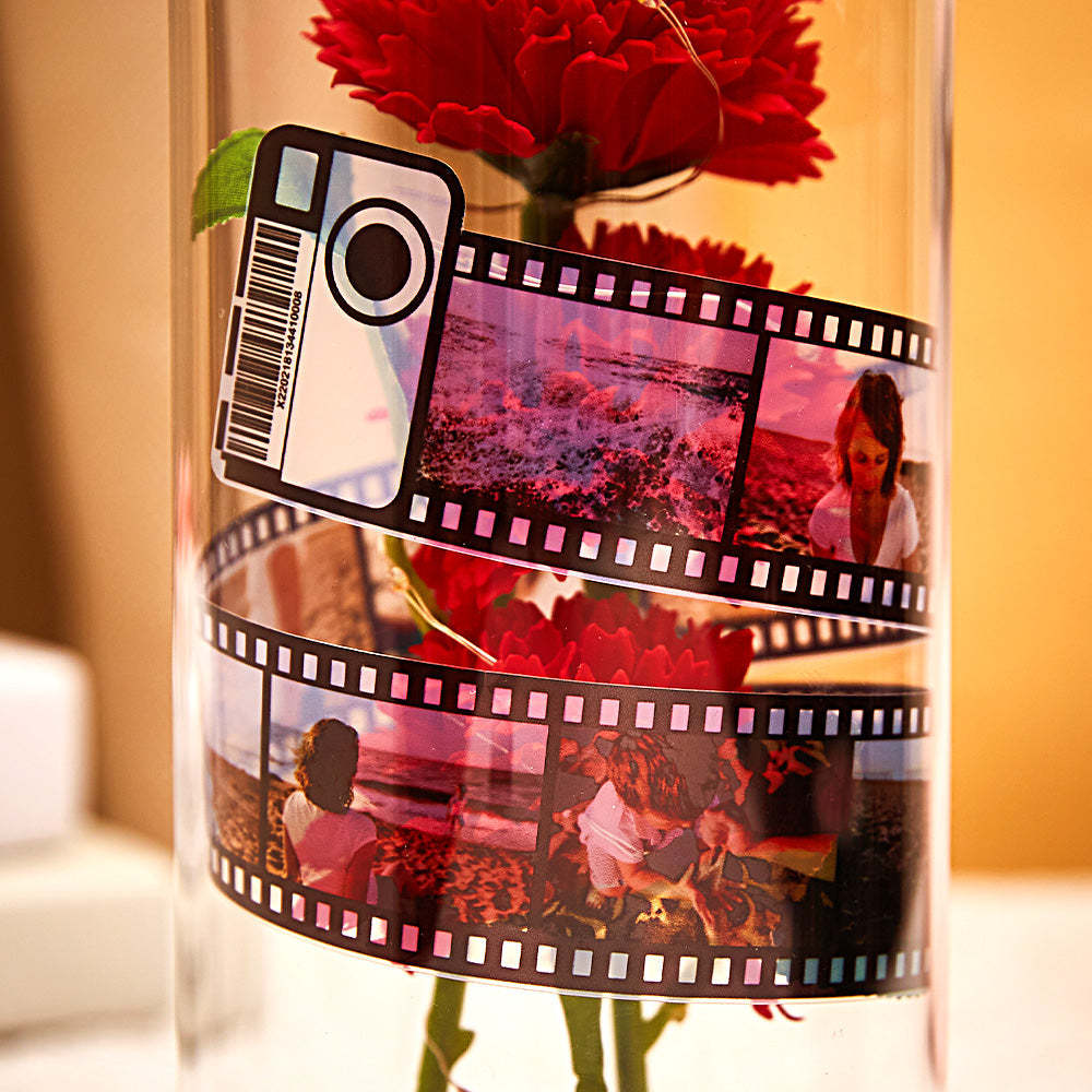 Flor De Clavel Personalizada En Vidrio Lámpara Led Álbum De Fotos Con Película Base Negra Regalo Para El Día De La Madre - soufeeles