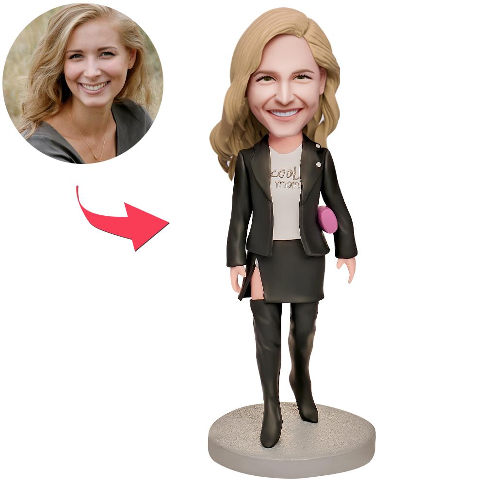 Regalo Del Día De La Madre Super Cool Mom In Black Suit Bobblehead Personalizado Con Texto Grabado - soufeeles