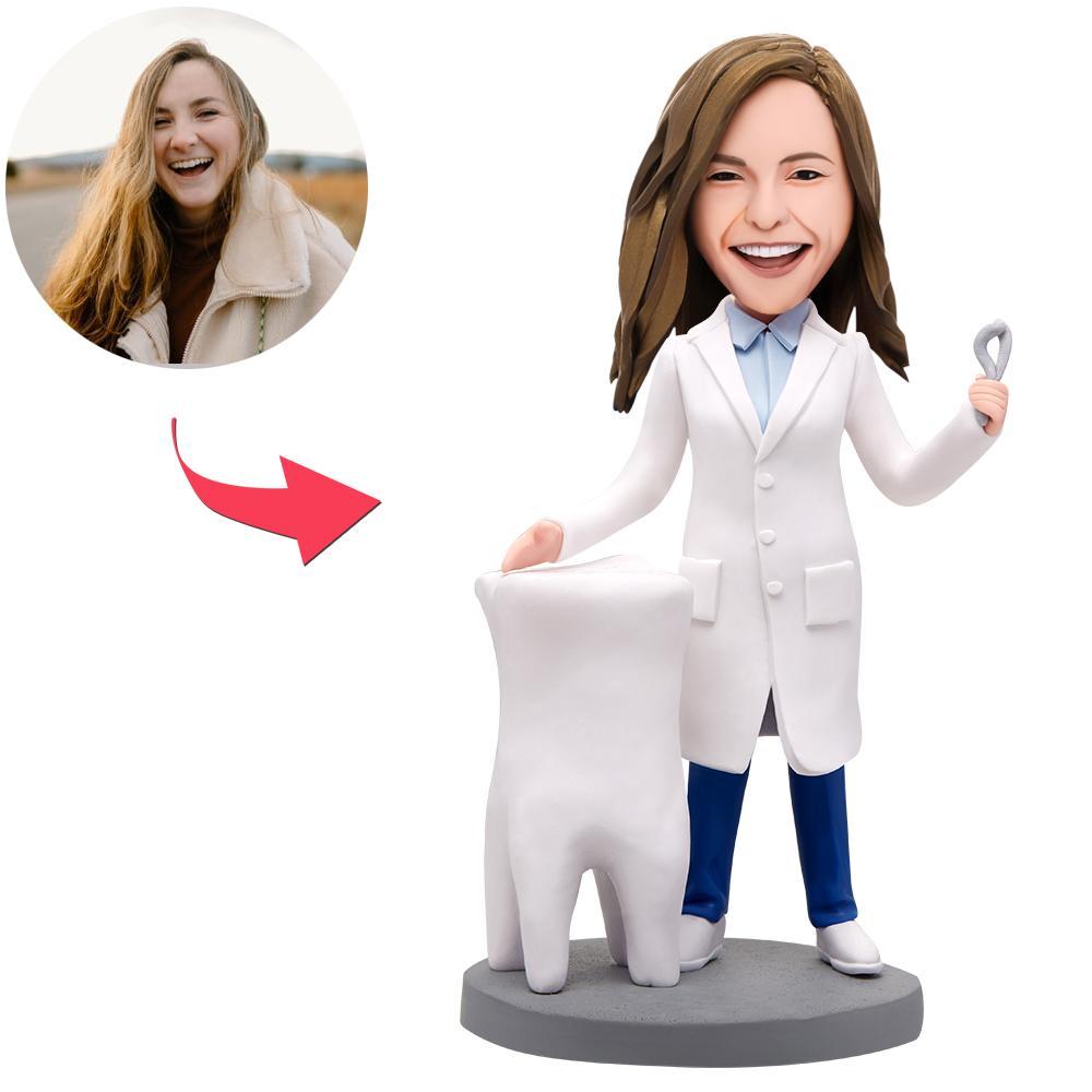 Bobblehead personalizado femenino dentista con texto grabado