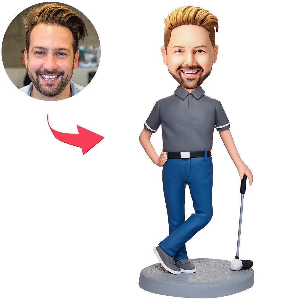 Cool Golfer Male Bobblehead Personalizado Con Texto Grabado