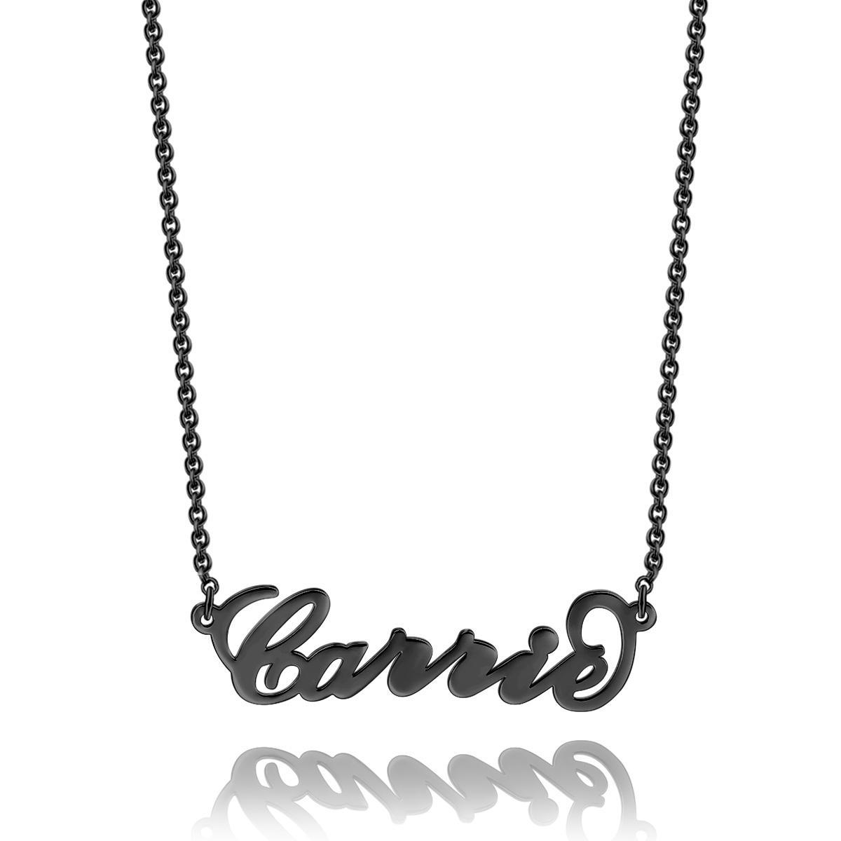 Collar Con Nombre Estilo Carrie Plata Chapada En Oro Negro - soufeeles